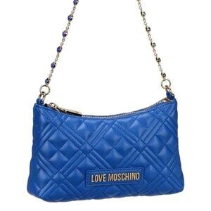 Love Moschino Quilted Mini Crossbody Bag with Chain Strap And Jewels Royal Blue
